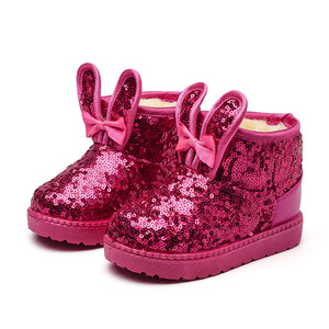 Antideslizante cálido brillo lentejuelas decoración invierno niñas niños botas de nieve tobillo suela plana niño felpa invierno Bebé botas - Product Image 1