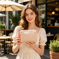 Nouvelle Pochette Essentielle de Vacances d'Été Tendance, Sac de Maquillage en Paille Personnalisé avec Fermeture Éclair et Pompon