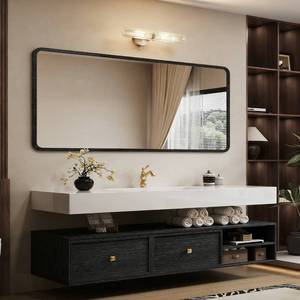 Mueble de baño con lavabo de pared, espejo inteligente antivaho de estilo extremadamente sencillo, con tablero de roca. - Product Image 1