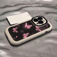 Coque de téléphone compatible avec Apple 15 Pro Max, iPhone 13, 16, papillon rose, TPU, PC rigide, antichoc, avec poignée, emballée, Plus