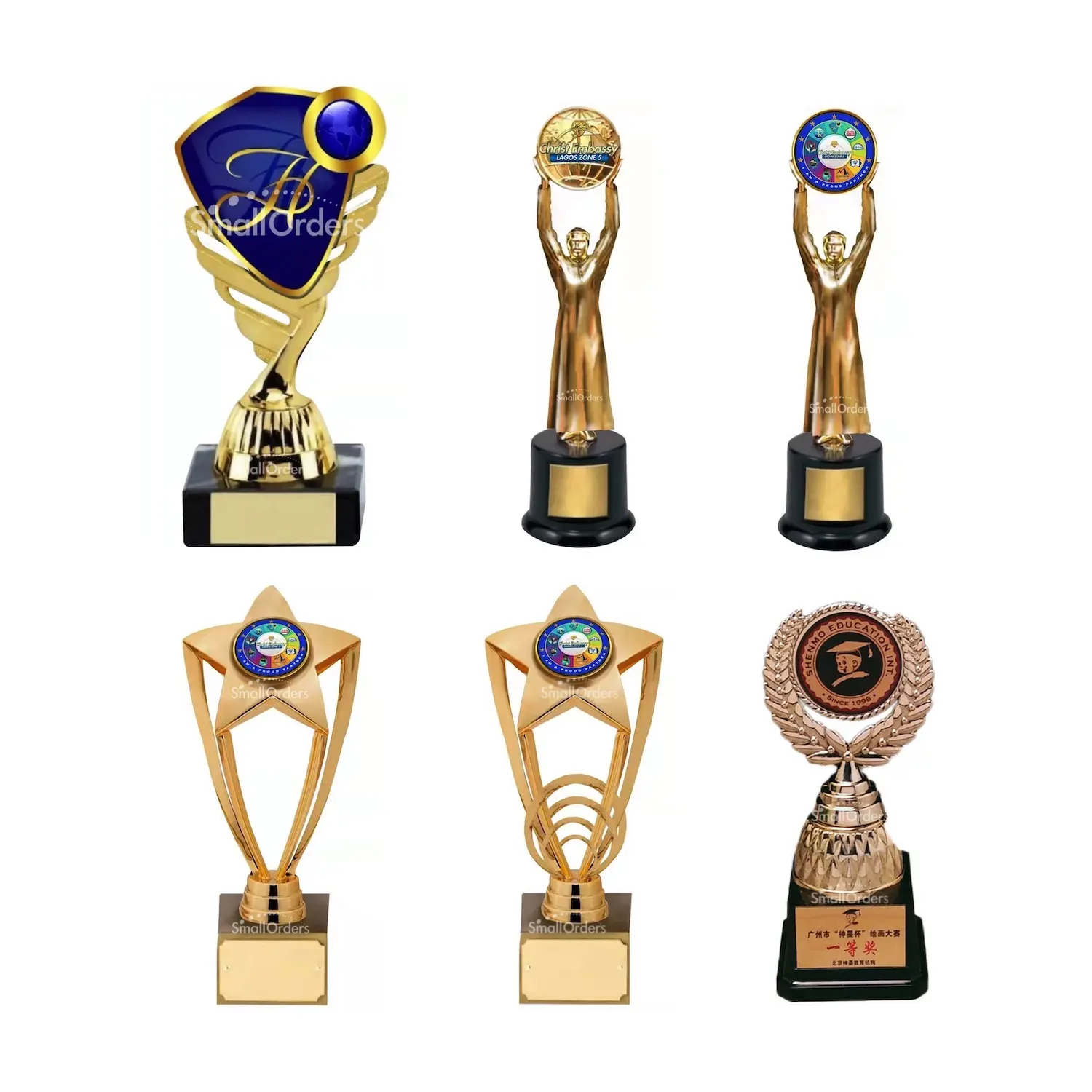 Petites commandes vente chaude unique pas cher logo vierge personnalisé impression sport entreprise prix EAU cristal résine métal artisanat trophée trofeos