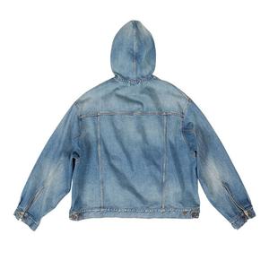 Custom Jean <b>Jacket</b> <b>for</b> <b>Men</b> Light Blue Long Sleeves Cotton Hooded Oversized <b>Denim</b> <b>Jacket</b> - Product Image 6