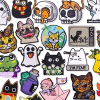 Patchs brodés thermocollants amusants et kawaii, motifs chat, bouledogue, corgi, fantôme, grenouille, pour vêtements, vestes, décoration, vente en gros