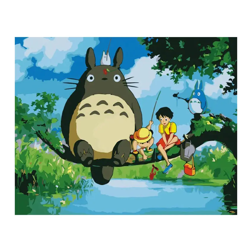 Cartoon Movie Diy Olieverf Door Nummer Totoro Op <span class=keywords><strong>Canvas</strong></span> Verf Verf Door Getallen Woonkamer Muur Artcrafts Handgemaakte Moderne