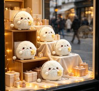 Sac en peluche blanc neige, porte-monnaie, jouet, visage rond moelleux, yeux perlés, joues roses, chaîne étoile, OEM ODM