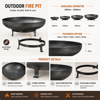 Brasero d'extérieur en acier Corten, grande fonte de feu ronde en métal pour jardin, patio, cour arrière