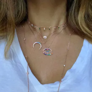 Galleggiante flessibile colorato cz goccia fascino placcato oro turco malocchio fortunato regalo delle signore arcobaleno cz pietra collana alla moda