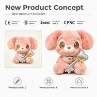 Peluche personnalisée OEM, chiot rose mignon de dessin animé à grandes oreilles, poupée en peluche Kawaii à grands yeux, boîte mystère, cadeau en peluche personnalisé pour enfants CE
