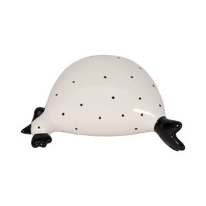 Statuetta di pollo in ceramica con macchie nere e ali per decorare la casa o l'ufficio - Product Image 6