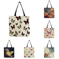Sac fourre-tout décontracté en lin pour femme Tree Grape avec motif de personnages, pliable et lavable, sac cadeau portable