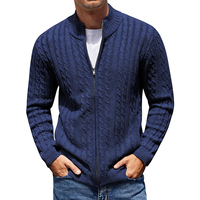 Fabricante de prendas de punto, suéter de punto trenzado de manga larga personalizado, cárdigan de invierno con cremallera completa para hombre