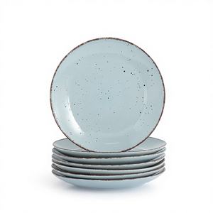 Assiette à dîner en grès classique, émaillée bicolore, peinte à la main, 10,5 et 7,5 pouces, faible MOQ, compatible lave-vaisselle, pour hôtels et restaurants - Product Image 1