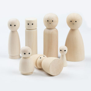 Figuras de madera natural en blanco para manualidades DIY, juguetes hechos a mano para niños con ojos y sonrisas impresas. - Product Image 2