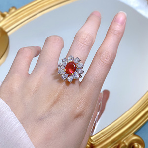 Роскошные женские серебряные красные кольца S925 с сокровищами, 8*10 овальной формы в стиле ретро, изысканные украшения - Product Image 3
