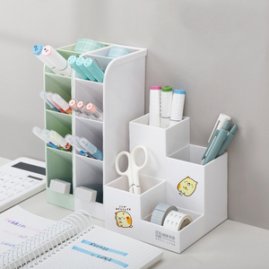 Multi-function 4 Grid Desktop Pen Holder Office School Storage Case Clear White Black Plastic Box Desk Pen Pencil Organizer