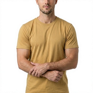 เสื้อยืดผู้ชาย สีพื้น แขนสั้น ทรงปกติ ผ้าคอตตอนเจอร์ซีย์ สวมใส่สบาย สีเหลืองมัสตาร์ด เสื้อยืดคอกลมผู้ชาย - Product Image 1