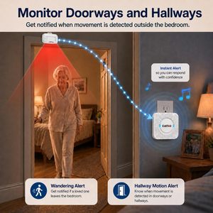 Alarme de lit CallToU avec 2 capteurs de mouvement, récepteur enfichable, volume réglable, capteur PIR pour les soins aux personnes âgées - Product Image 3