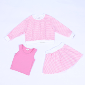 Ensemble jupe trois pièces pour filles en gros : chemise à manches longues, haut sans manches, couleur et taille personnalisables, fournisseur - Product Image 2