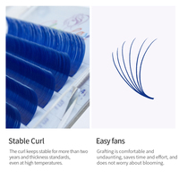 Extensions de cils en cheveux synthétiques faites à la main, colorées, Easy Fans, Fanning Lash Bloming, Turquoise, 0.07mm, plateaux assortis, vente en gros