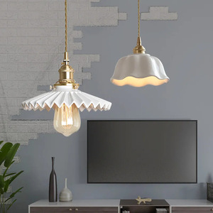 Ceramic Flower Brass Pendant Light Round <b>E26</b> Led Single Head Home Lighting For Bar Counter Entrance Island Bedroom - Product Image 2