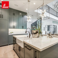 Meubles de cuisine Allandcabinet modernes en laque verte brillante, armoires de cuisine fines de style Shaker en MDF avec évier intégré