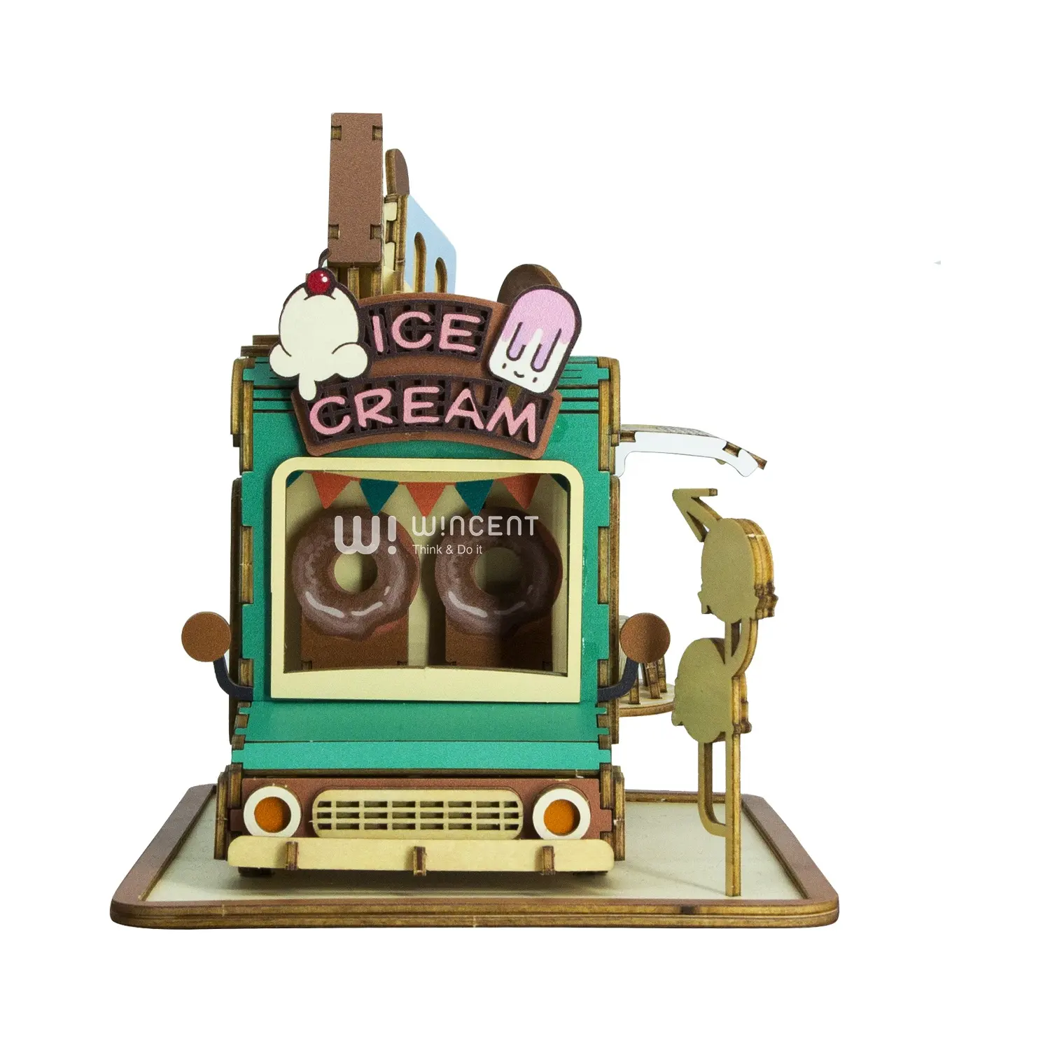 Wincent New Product Assemble Ice cream truck DIY Miniature Doll House wooden puzzle 3d toy miniature diy