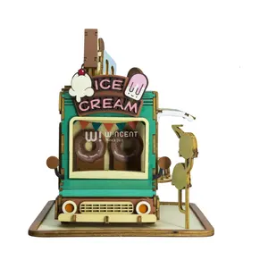 Wincent New Product Assemble Ice cream truck DIY Miniature Doll House wooden puzzle 3d toy miniature diy