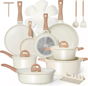 Juego de Utensilios de Cocina Modernos de Lujo de Aluminio Fundido Blanco No Tóxico con Tapa de Vidrio, Olla Antiadherente, Sartén, Apto para Lavavajillas - Product Image 1