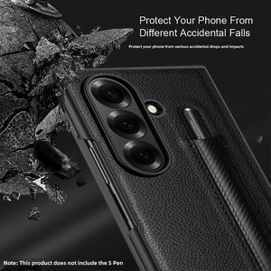 เคสโทรศัพท์พับได้รุ่นใหม่ของ Huanmin ลดราคา 30% พร้อมช่องใส่ปากกา ผิวสัมผัสหนังลายลิ้นจี่ สไตล์มินิมอลแบบธุรกิจ - Product Image 3