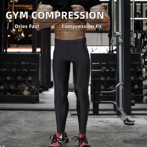 Leggings de compression intégrale pour hommes, noir uni, en Spandex et Polyester, taille élastique, séchage rapide, 180g, vêtements de sport - Product Image 2