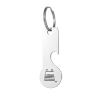 Porte-clés en acier inoxydable, jeton de chariot de supermarché, ouvre-bouteille personnalisé, pendentif multifonctionnel, cadeaux promotionnels gravés au laser