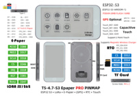 LILYGO T5 E-Paper S3 Pro Écran E-Ink ESP32-S3 Module E-Paper 4,7 pouces LoRa SX1262 Carte TF RTC PCF8563 Tactile Batterie GPS