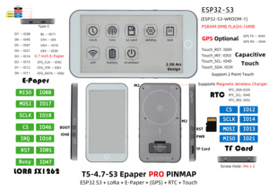 LILYGO T5 E-Paper S3 Pro E-Inkディスプレイ ESP32-S3 4.7インチ電子ペーパーモジュール LoRa SX1262 TFカード RTC PCF8563 タッチバッテリー GPS - Product Image 5