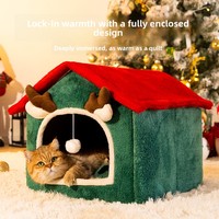 Lit pour chat en peluche de Noël en gros, lit-caverne chaud et fermé pour animaux de compagnie, maison douce d'intérieur pour chats et petits chiens