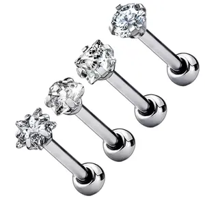 Body Piercing Jewelry Navel Nailed Lip Nail Eyebrow G23/ASTM F136 Titanium CZ Jewelry Earring