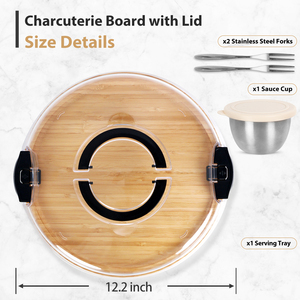 Tabla de cortar de bambú de 15x12 pulgadas con compartimento de almacenamiento individual, tapa transparente con cierre y asas negras para viajes, charcutería y aperitivos. - Product Image 6