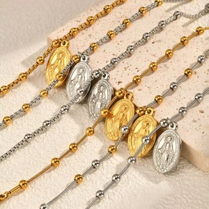 Pulsera de cuentas con cruz de la Virgen María, chapada en oro de 18 quilates, de acero inoxidable, moderna y religiosa, para aniversarios. - Product Image 5