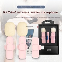 Microphone Lavalier sans fil K9 rose/blanc avec fonction un-vers-deux pour diffusion en direct sur iPhone et enregistrement multidirectionnel
