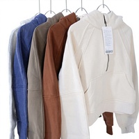 Sweater Olahraga Wanita Musim Dingin, Hoodie Setengah Resleting Berlapis Fleece untuk Berkemah, Lari di Luar Ruangan, Mantel Hangat Tebal Cepat Kering