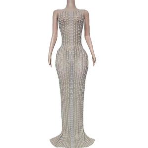 Sexy Funkelndes Kristall-Perlen Bodenlange Bodycon Ballkleid für Hochzeitsgäste Party Damen Feier Abend Prom Geburtstag - Product Image 1