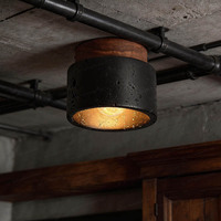 Plafonnier moderne en pierre noire avec dessus en bois, lampe décorative d'intérieur