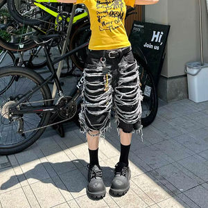 جديد مورد ملابس رجالية مصمم مخصص جينز رجالي الموضة مغسول قطع هامش فضفاضة سبع قطع شورت رجالي شورت - Product Image 3