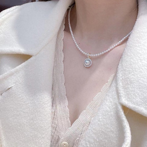 S925 Silver DIY Pearl Accessories <b>Empty</b> Pendant Buckle with 8-9mm Round Beads 30907 Necklace Pendant - Product Image 2