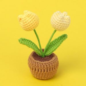 Maceta de Tulipanes Hechos a Mano con Ganchillo, 2 Cabezas, Decoración de Mesa para el Día de la Madre, Día del Maestro, Navidad y Halloween - Product Image 5