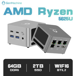 Mini PC GenMachine Ryzen5 <span class=keywords><strong>5625U</strong></span> AMD 6 cœurs, RAM 16 Go LPDDR4X, SSD, 4 ports LAN 2.5G, Wi-Fi 6, Bluetooth 5.2, 4 ports USB-C 3.2, 2 ports USB 3.2, 3 sorties d'affichage - Product Image 1