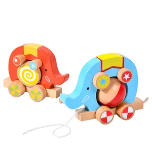 اليد سحب عربة لعبة Suppliers-COMMIKI خشبية الإبداعية سحب على طول الأطفال الشد والجذب سلسلة المشي لعب الخشب الحيوان لعب الفيل للأطفال