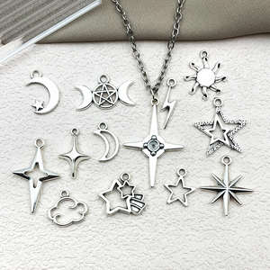 Lune, soleil et étoile à quatre branches argentés métalliques, pour la création de bijoux, colliers, bracelets et porte-clés DIY charmants - Product Image 4