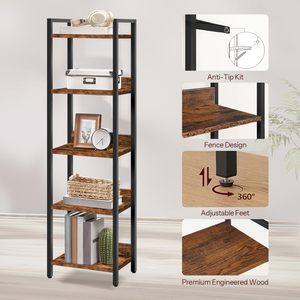 Estantería de Madera Estilo Industrial Moderno SENYU, Librería Independiente de 5 Niveles para Sala de Estar, Muebles para el Hogar - Product Image 4