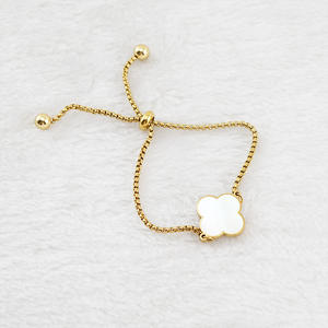 กำไลข้อมือไทเทเนียมแฟชั่นเหล็ก18K สีทองสแตนเลสโคลเวอร์แบบปรับได้สร้อยข้อมือสำหรับผู้หญิง - Product Image 6