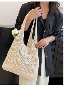 Bolsos de hombro de ganchillo hechos a mano para mujer, <span class=keywords><strong>bolso</strong></span> de playa de punto <span class=keywords><strong>Hippie</strong></span> estético Vintage, portátil con estilo para primavera Otoño Invierno - Product Image 3